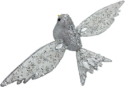 Pince Holiday Times en forme d'oiseau à paillette de couleur argent