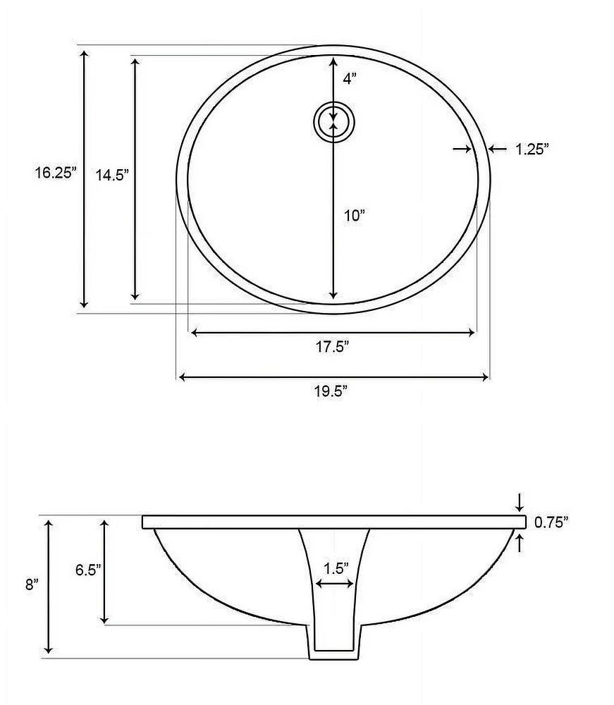 American Imaginations 19.5-in. W Oval Bathroom Undermount Sink Set In White - Chrome Hardware AI-26604