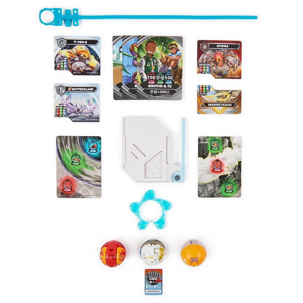 Bakugan Starter 3-Pack, Special Attack Butterclaw, Pen-G, Spidra; Customizable Spinning Action Figures and Trading Cards, Kids Toys for Boys and Girls 6 and up