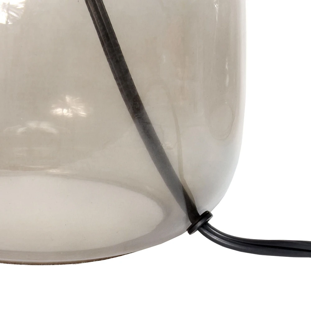 Simple Designs  Glass Table Lamp with Fabric Shade, Smoke with White Shade