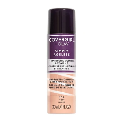 COVERGIRL Fond de teint liquide 3 en 1 Simply Ageless infusé de complexe hyluronique, de vitamine C et de niacinamide - formule hydratante