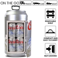 Coors Light 8 Can Portable Mini Fridge, 5.4L Personal Cooler for Office, Dorm, Travel - Silver
