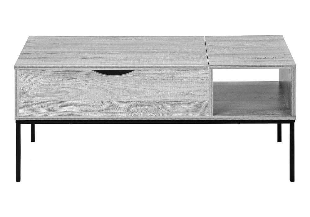 Monarch Specialties  Table Basse, 42" L, Rectangulaire, Cocktail, Toit Relevable, Gris, Métal Noir, Contemporain, Moderne