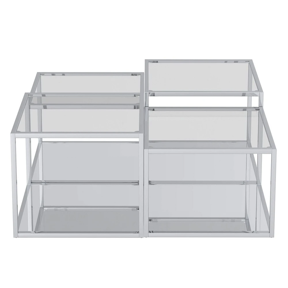 Contemporary Metal and Glass Multi-Tier Coffee Table Set of 4 - Silver