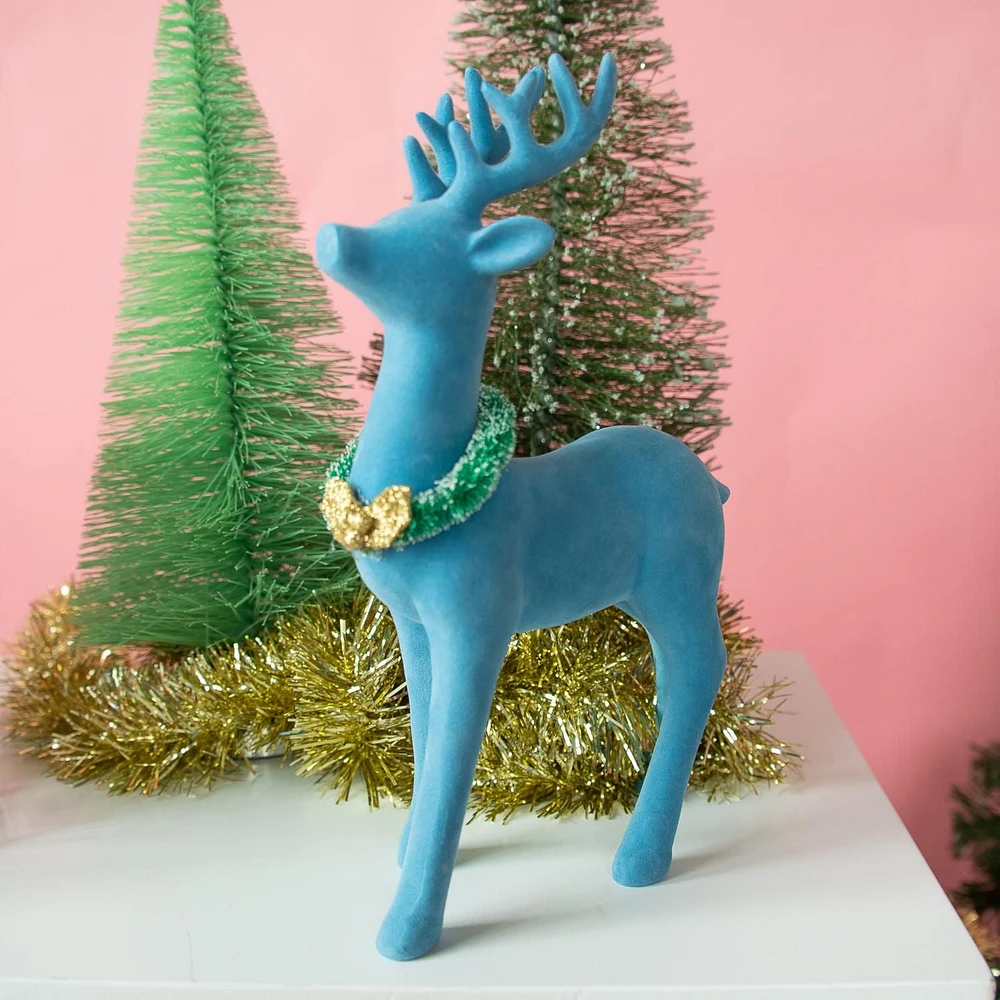Packed Party "Oh Deer!" Blue Flocked Deer Holiday Decoration