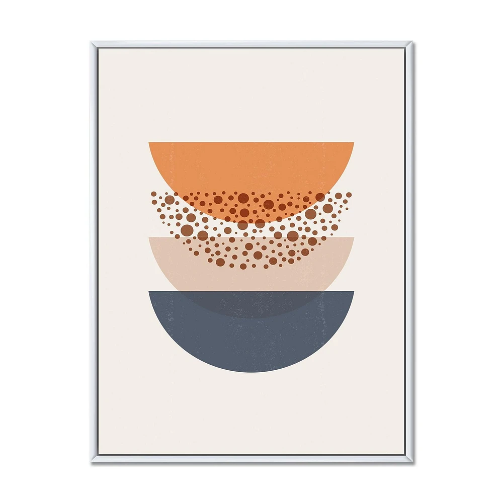 Designart Géométrie abstraite du soleil et de la lune en bleu et orange ART MURAL À CADRE FLOTTÉ