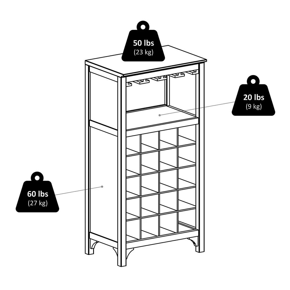 92729- Ancona Modular Wine Cabinet with Glass Rack & 20-Bottle