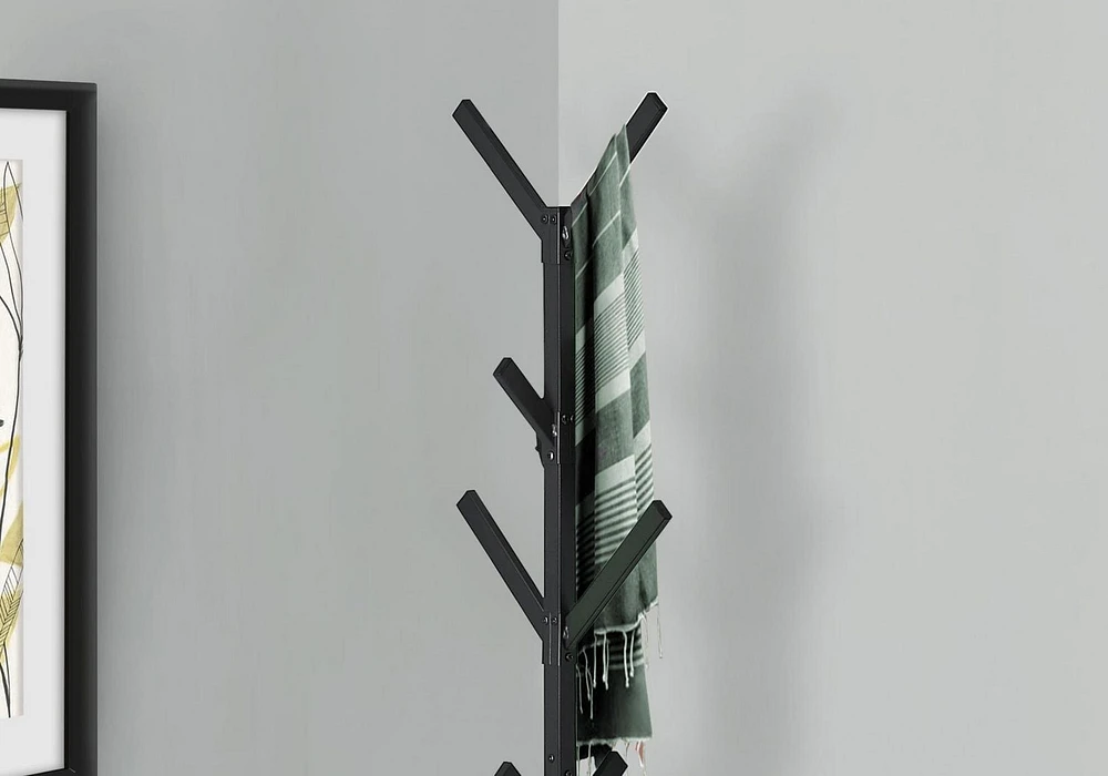 Monarch Specialties Coat Rack, Hall Tree, Free Standing, 8 Hooks, Entryway, 70"h, Bedroom, Metal, Black, Contemporary, Modern