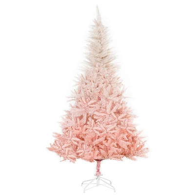 HOMCOM Décoration de maison de vacances d'arbre de Noël artificiel de 6 pieds avec support en métal, ouverture automatique, blanc et rose