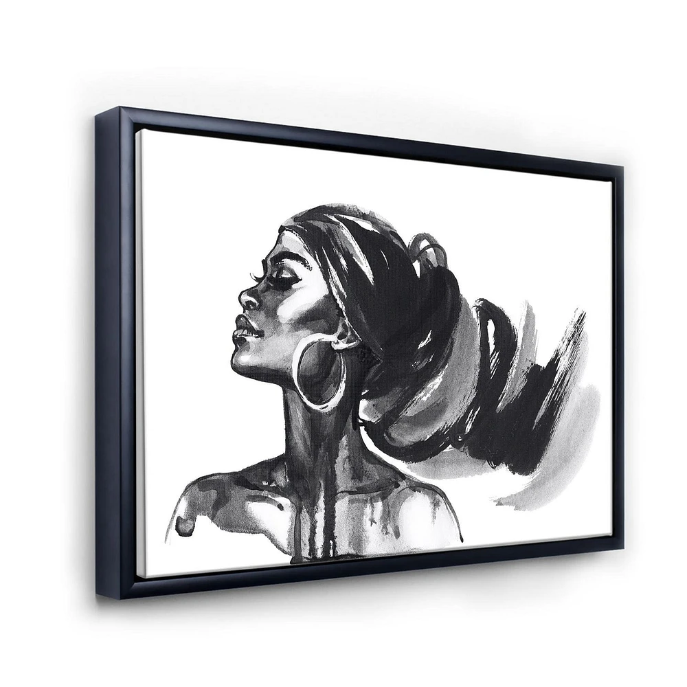 Designart Portrait monochrome de femme afro-américaine IV ART MURAL À CADRE FLOTT