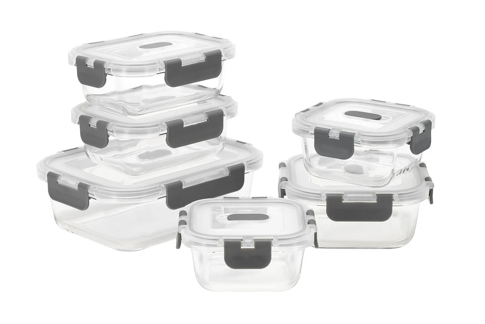 MAINSTAYS Rectangular glass food storage with PP Lid, MS GLASS 12SETS