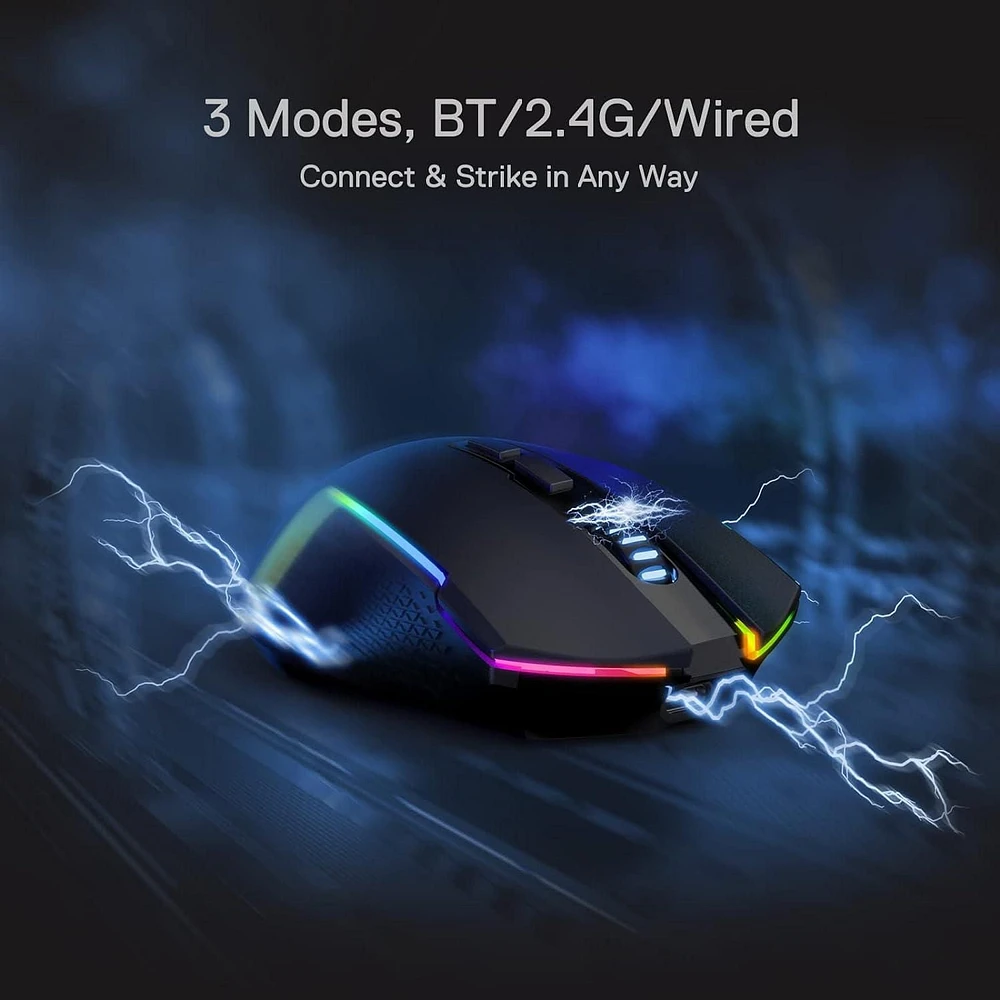 Redragon M693 Wireless Gaming Mouse, 8000 DPI Wired/Wireless Gamer Mouse w/ 3-Mode Connection, BT & 2.4G Wireless, 7 Macro Buttons, Durable Power Capacity for PC/Mac/Laptop