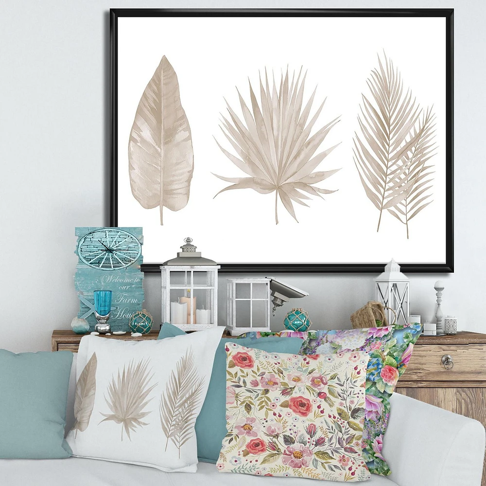 Designart Feuilles Tropicales Beiges ART MURAL À CADRE FLOTTÉ