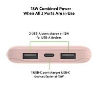 BOOST↑CHARGE 3-Port Power Bank 10K + USB-A to USB-C Cable, Rose Gold, 10k Power Bank Rose Gold