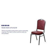 Lot de 4 pièces - Chaise de banquet empilable de la série HERCULES avec dossier couronne en vinyle bourgogne - Cadre veine d'argent