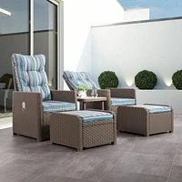 CorLiving Lake Front 5pc Rust Proof Resin Wicker Patio Recliner and Ottoman Set