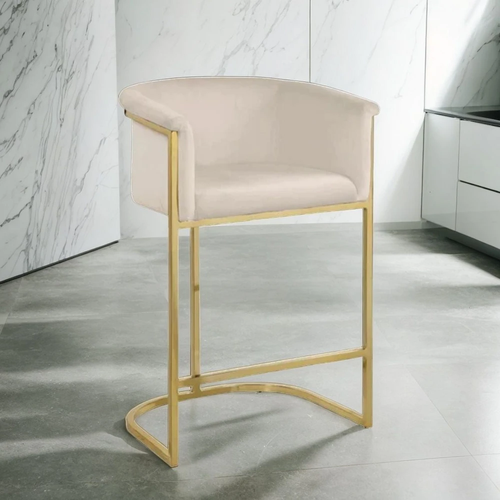 Tabouret Kanye Velvet en velours et acier dans une finition or brossé LOT DE 2