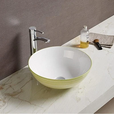 American Imaginations 16.34-in. W Above Counter Olive Swirl-White Bathroom Vessel Sink For Wall Mount Wall Mount Drilling AI-27998