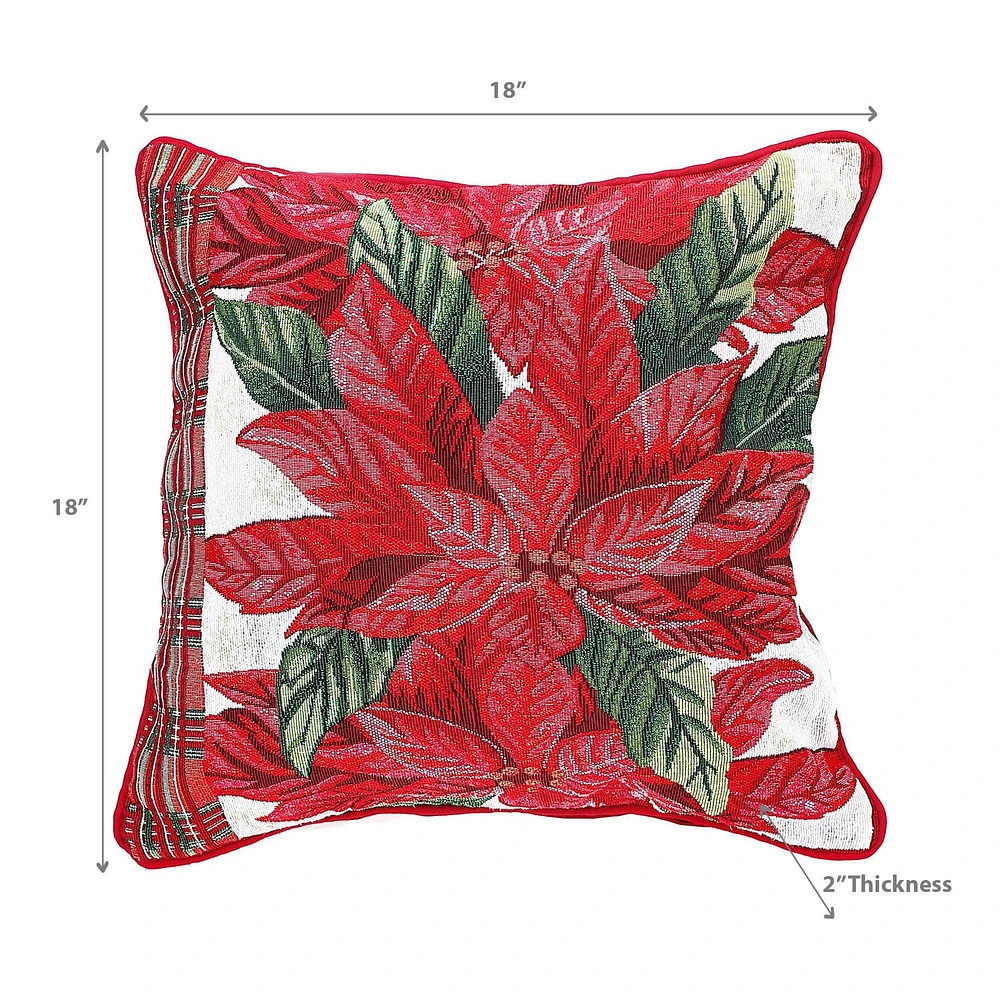 Christmas Tapestry Cushion Poinsettia Plaid 18X18 - Ensemble De 2