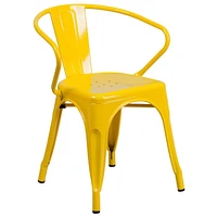 Commercial Grade 4 Pack Yellow Metal Indoor-Outdoor Chair with Arms