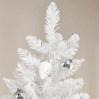 HOMCOM 7FT Pencil Artificial Christmas Tree with Pine Realistic Branches, Auto Open, Pink and White