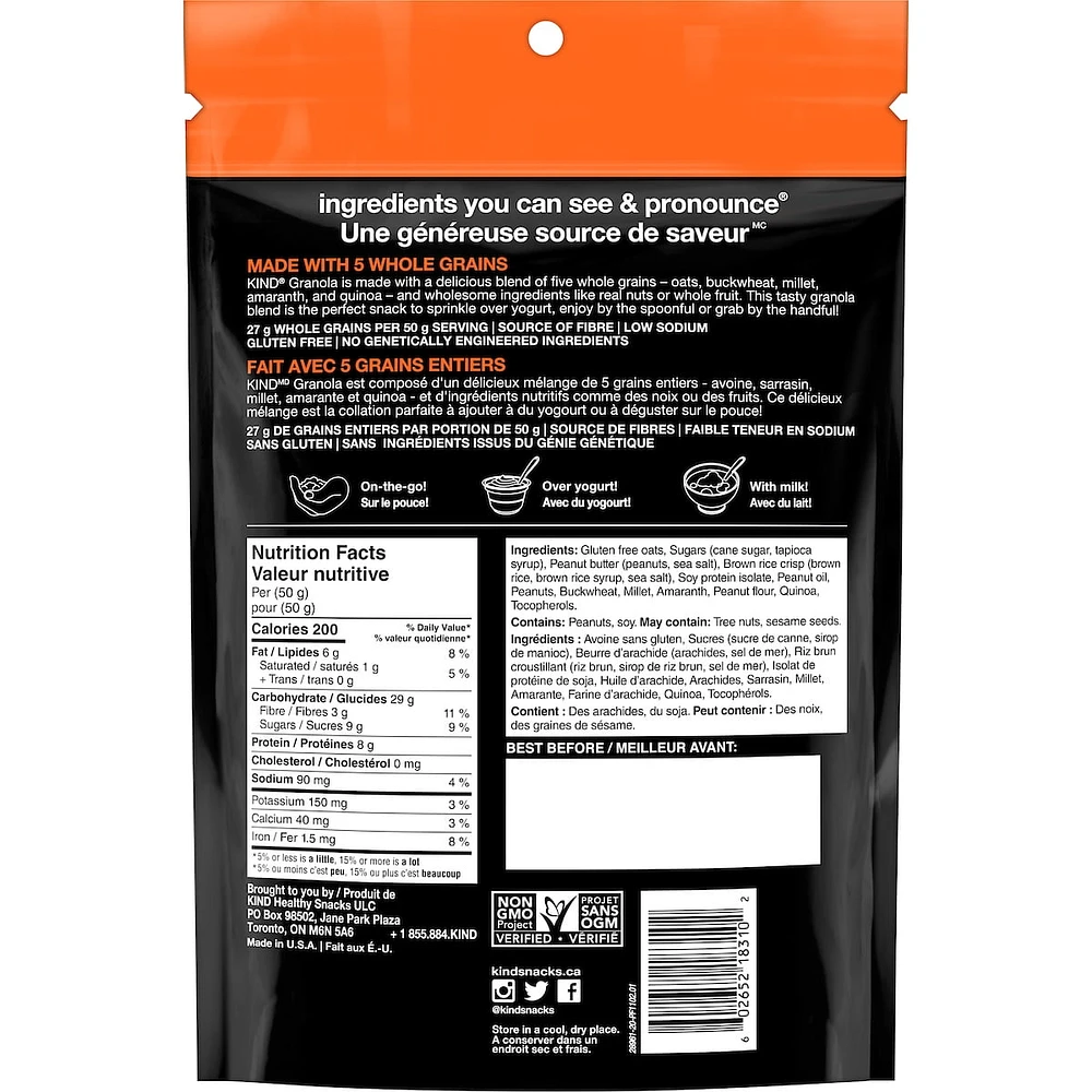 KIND Granola Grains entiers et beurre d'arachide, sac de 312 g 312g
