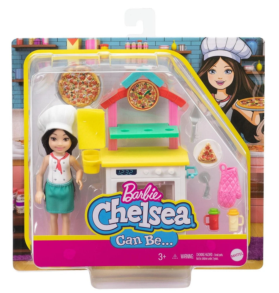 Coffret de jeu ​Barbie Chelsea Peut être Chef de pizza avec poupée Chelsea brunette
