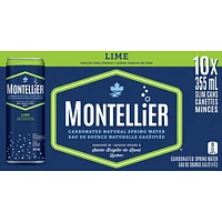 Montellier Carbonated Natural Mineral Water with Lime Flavour, 355mL Cans, 10 Pack, 10x355mL