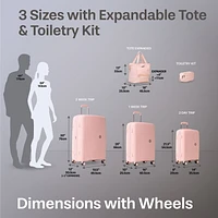 5 Piece Hardside Luggage Set: 28 Inch Spinner Suitcase, 24 Inch Rolling Luggage, 20" Carry-On Suitcase, Toiletry Kit & Expandable Tote Bag