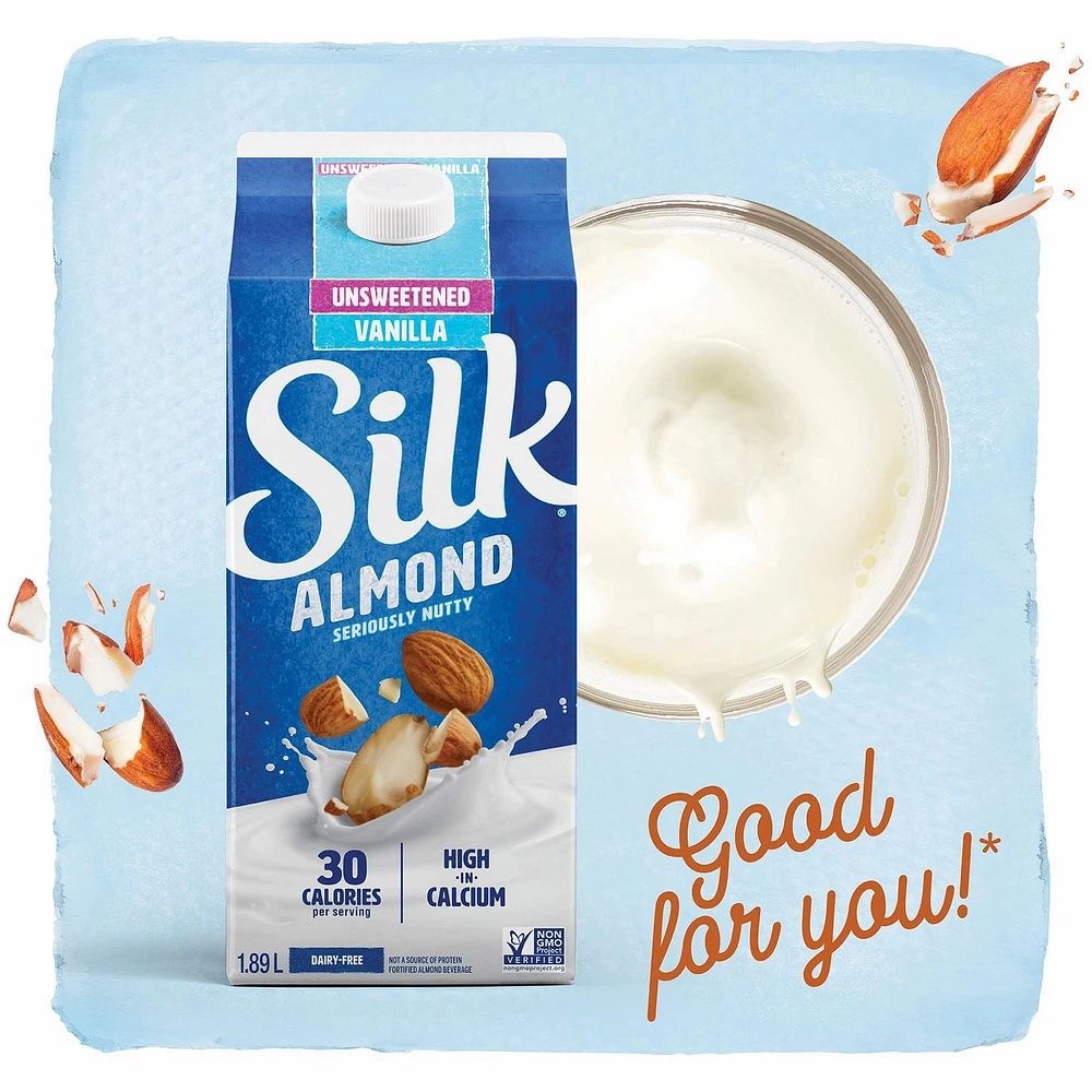 Silk Almond Milk Alternative, Unsweetened, Vanilla Flavour, Dairy-Free, Plant Based, 1.89 L