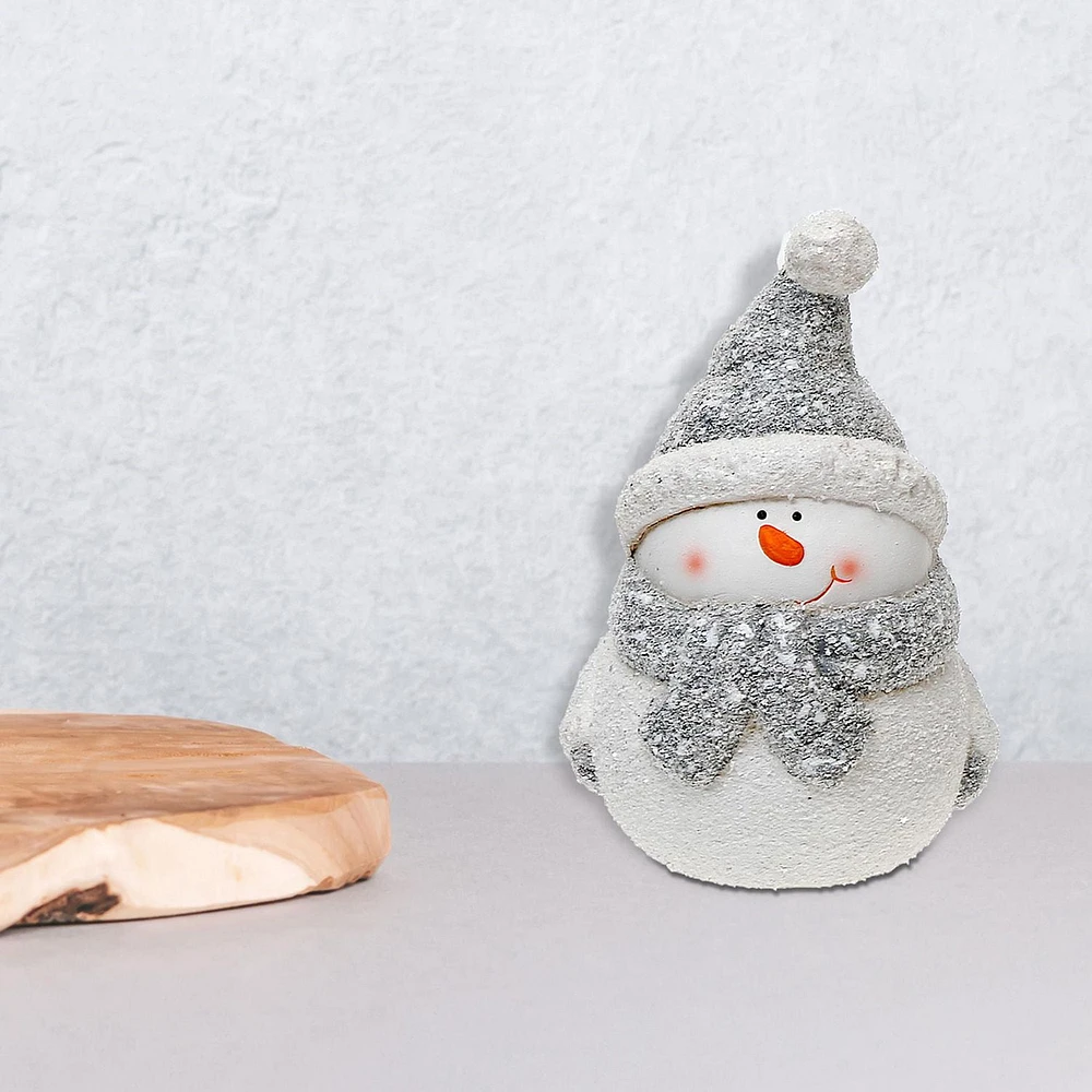 Figurine De Bonhomme De Neige En Céramique De Noël Avec Toque 7 "