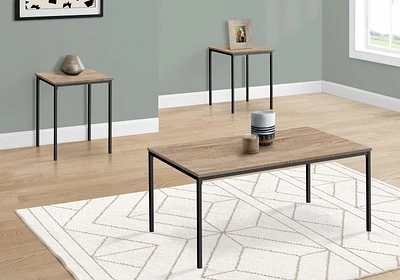 Monarch Specialties  Ensemble De Tables, Ensemble De 3 Pièces, Café, Bout, Métal Noir, Stratifié Taupe Foncé, Contemporain, Moderne