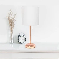 LimeLights Lampe bâton en or rose avec prise de charge et abat-jour en tissu, lot de 2