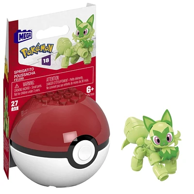 MEGA – Pokémon – Figurine articulée – Poussacha, Pokéball - 27 pièces
