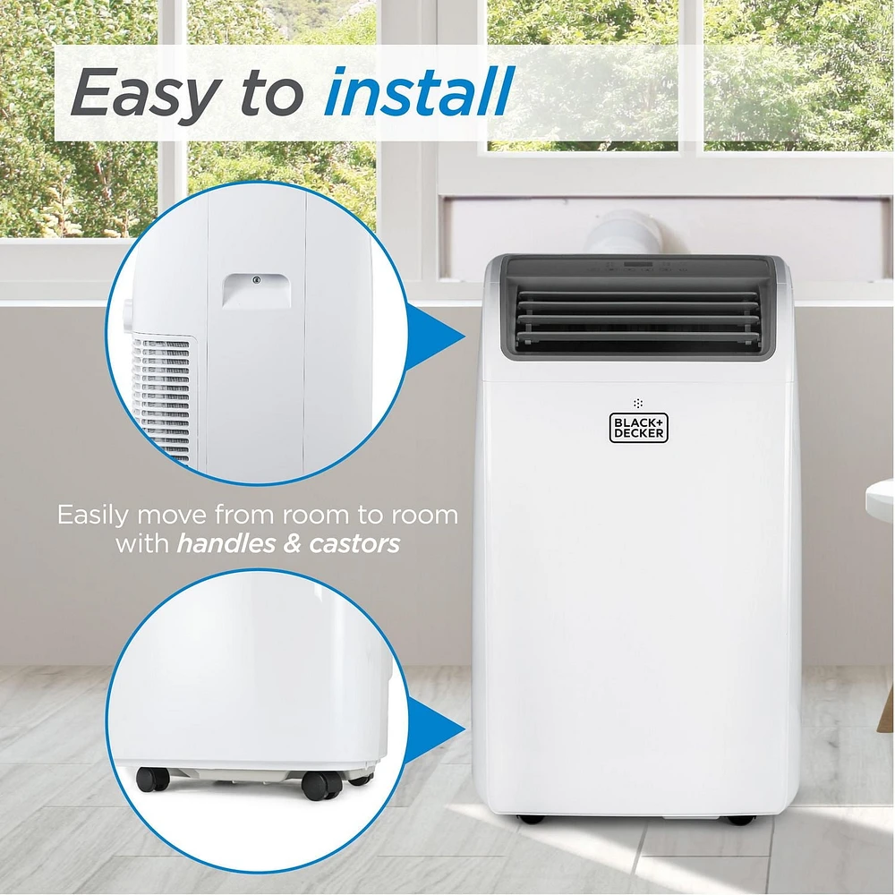 Climatiseur portatif avec chauffage Black + Decker, 8 150 BTU SACC/CEC (12 000 BTU ASHRAE 128) avec chauffage 10 500 BTU pour pièces jusqu'à 550 pi2, blanc