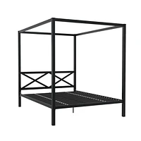 Cadre de lit-plateforme à baldaquin en métal avec tête de lit Remna de DHP, format grand lit. Noir