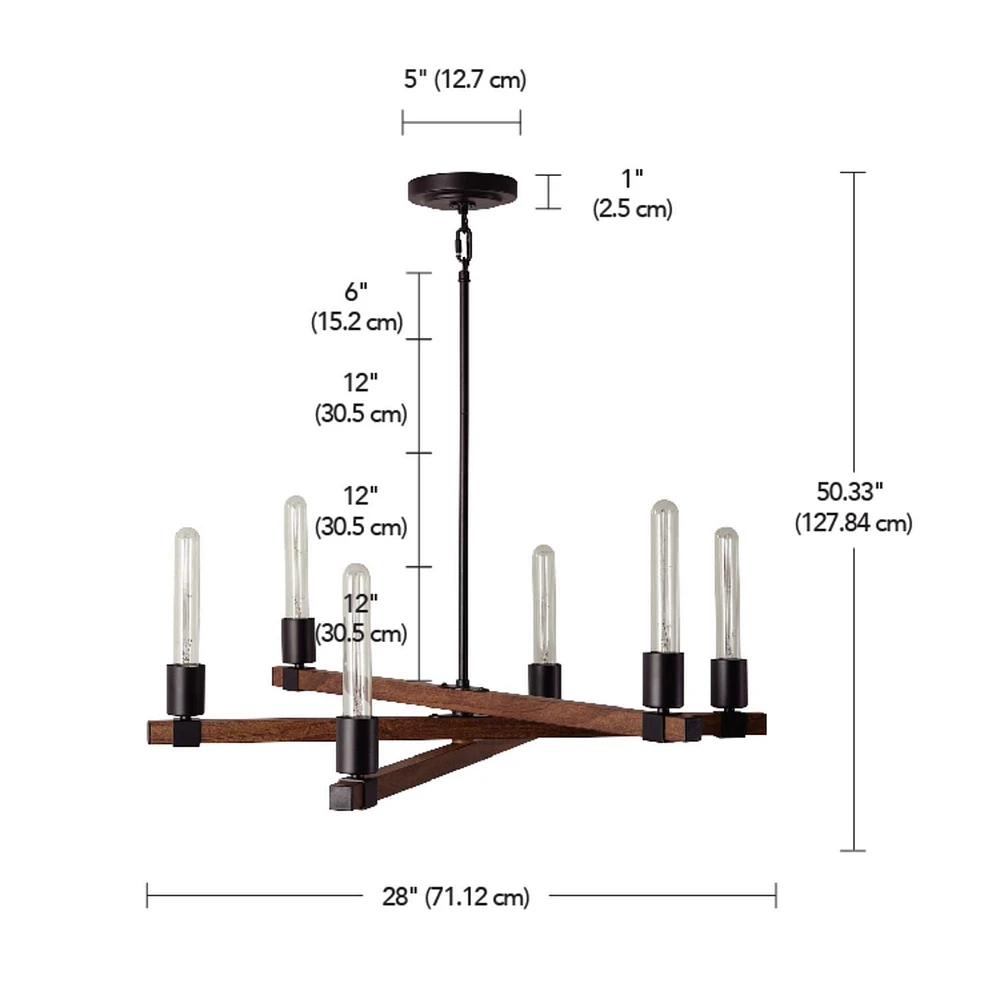 Walken 6-Light Chandelier, Matte Black, Faux Wood Accents