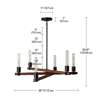 Walken 6-Light Chandelier, Matte Black, Faux Wood Accents