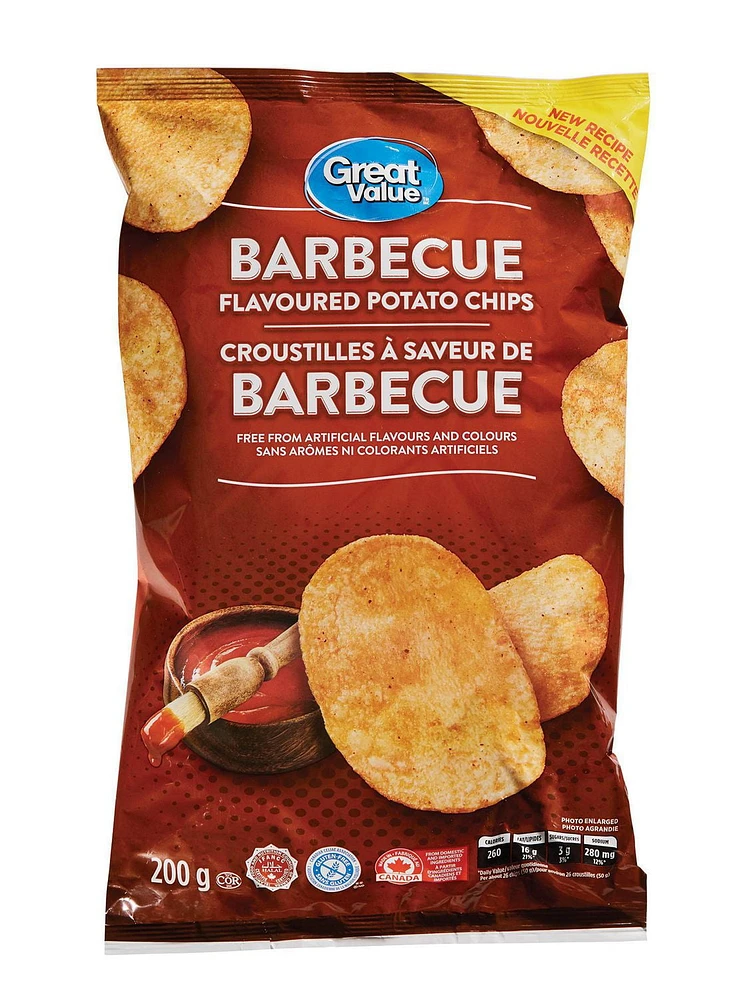 Great Value Barbecue Flavoured Potato Chips, 200 g