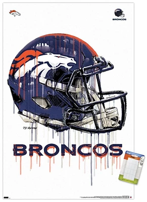 NFL Denver Broncos - Drip Helmet 20 Wall Poster, 14.725" x 22.375" Framed
