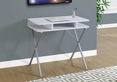 Monarch Specialties Bureau, Bureau À Domicile, Ordinateur Portable, Étagères De Rangement, 31"l, Travail, Métal, Stratifié, Blanc, Gris, Contemporain, Moderne