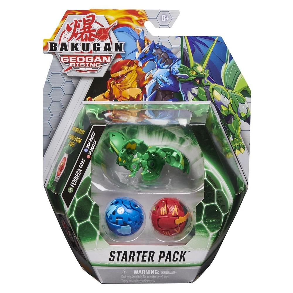 Starter Pack Bakugan, Coffret de 3, Fenneca Ultra, Figurines articulées Geogan Rising à collectionner