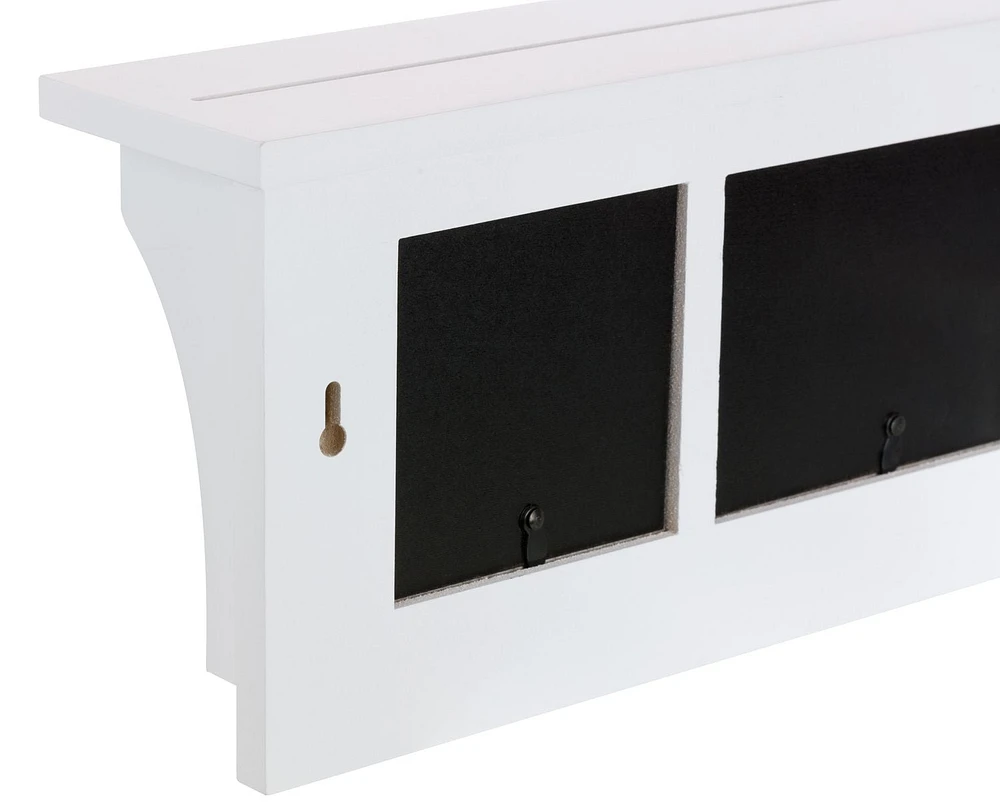 Kiera Grace Riley Wall Shelf and Picture Collage With Three Hooks, 18.75"L x 4"D X 7"H, White