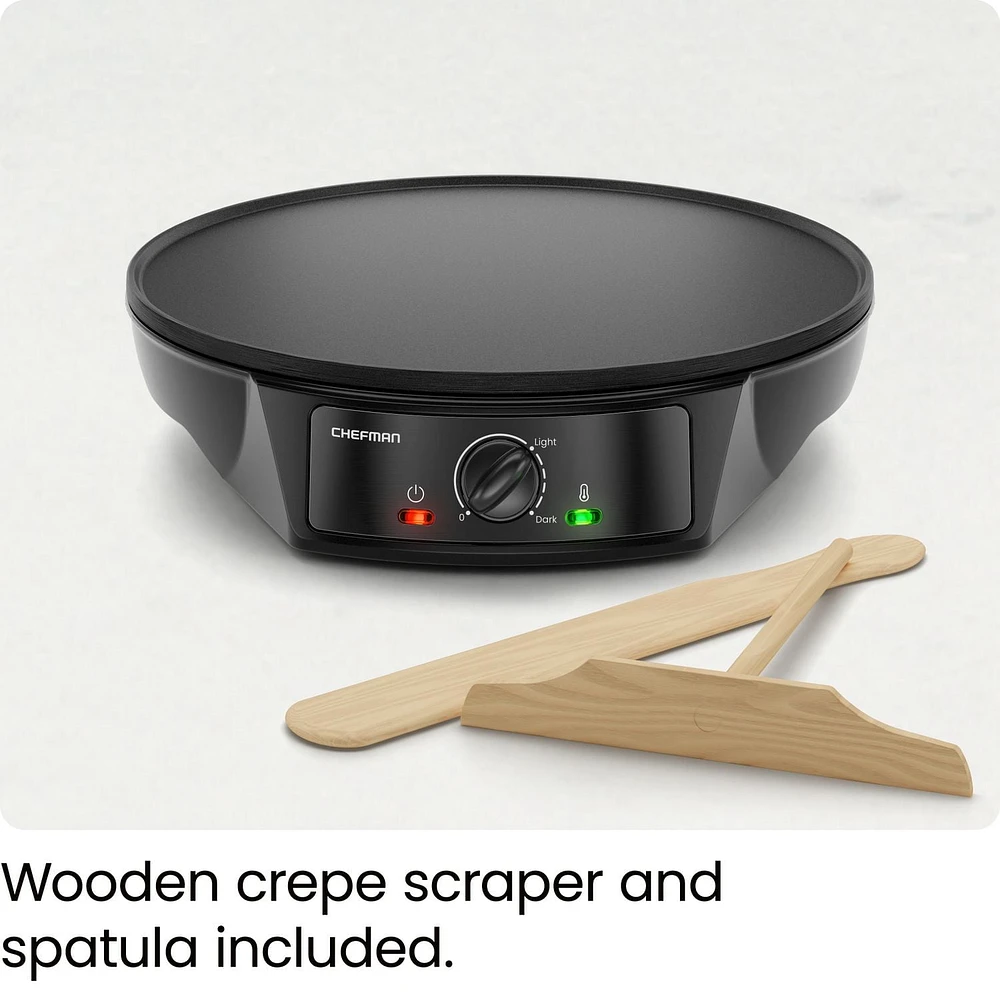 Chefman Electric Crepe Maker & Griddle, Nonstick Grill Pan, 12" Surface, Black, Electric Crepe Maker