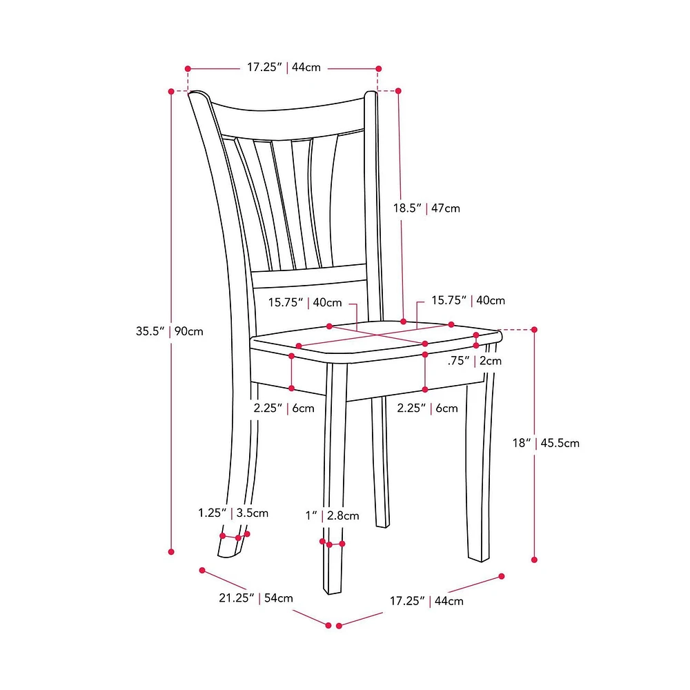 Lot de 2 chaises de salle à manger en bois massif CorLiving Dillon avec dossiers à lattes hautes - Chaises de cuisine et de salle à manger, chaises de table pour salle à manger, cuisine et salle à man