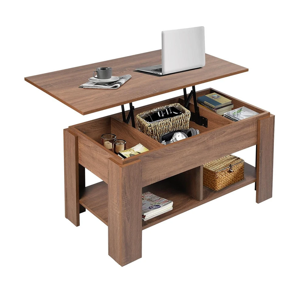 Homycasa Table basse de salon avec plateau relevable pour gagner de l'espace, noyer