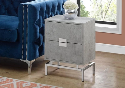 Monarch Specialties Accent Table, Side, End, Nightstand, Lamp, Storage Drawer, Living Room, Bedroom, Grey Laminate, Chrome Metal, Contemporary, Modern