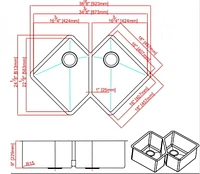 American Imaginations 36,375 pouces. W Évier de cuisine en acier inoxydable approuvé CSA avec 2 bols et calibre 16AI-34518