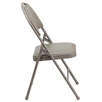 2 Pk. HERCULES Series Ultra-Premium Triple Braced Gray Vinyl Metal Folding Chair with Easy-Carry Handle