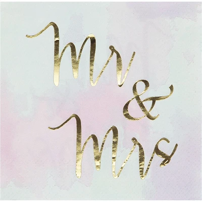 Creative Converting Mr & Mrs Pastel Beverage Napkins